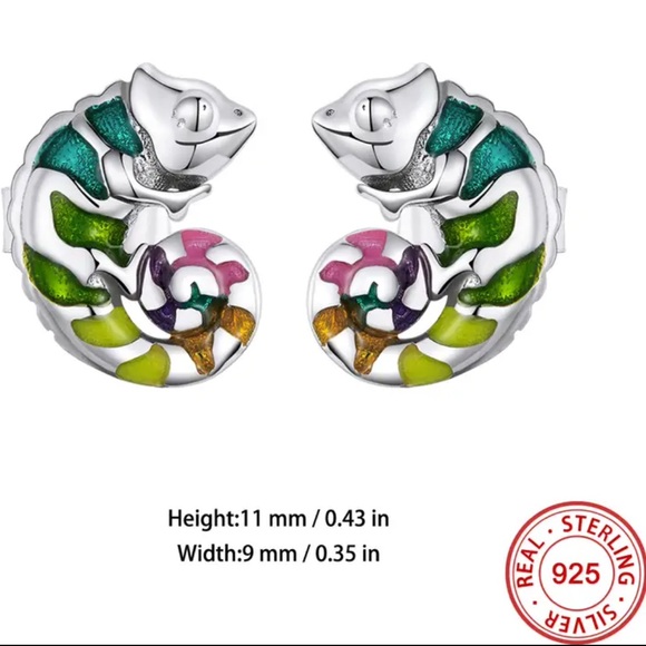 Sterling Silver Chameleon Shaped Stud Earrings - Picture 4 of 4